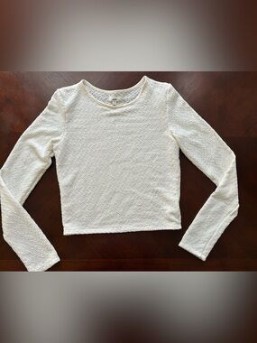aerie white Textured Long-Sleeve Crop Top size S